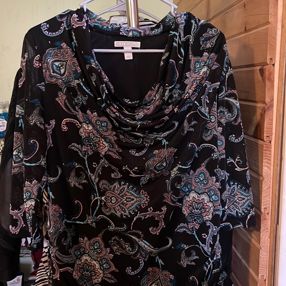 Dana Buchman | Blouse | Size L | Blue and Pink